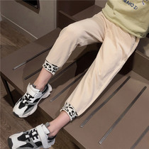  Hong Kong trendy brand girls  sports pants Korean version BAO WEN hems childrens trousers middle and large childrens fashionable Western casual pants