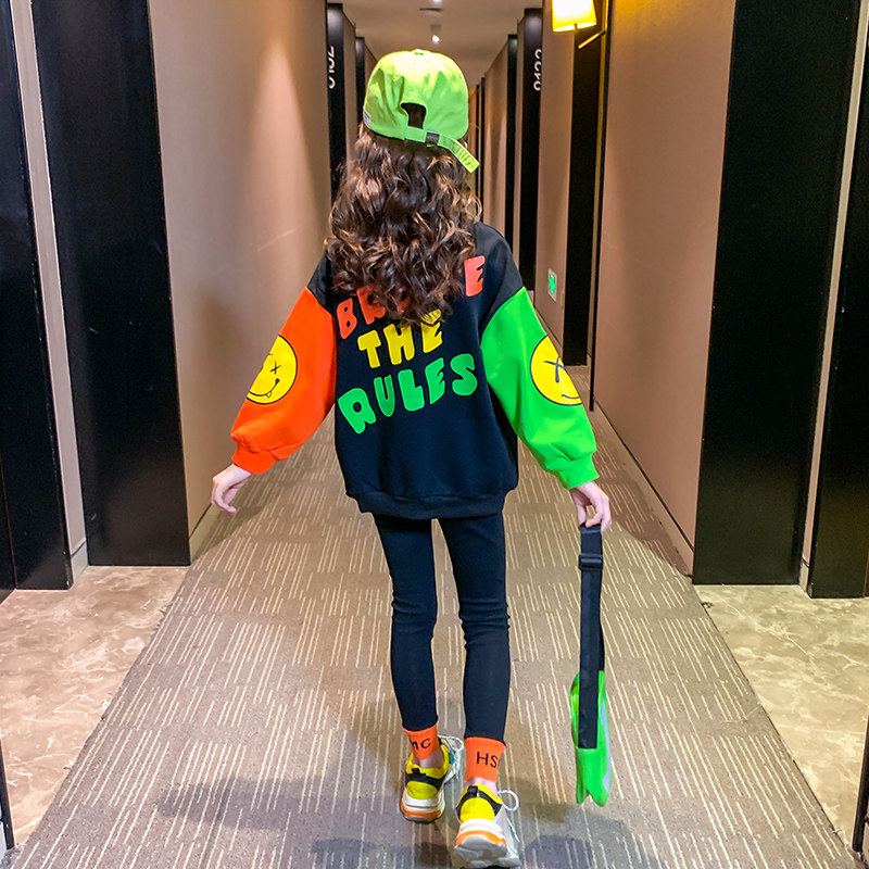 Boomer Girl Suits 2022 Spring Dress New Foreign GentChildren Korean version thick cotton T Child loose splicing Two sets