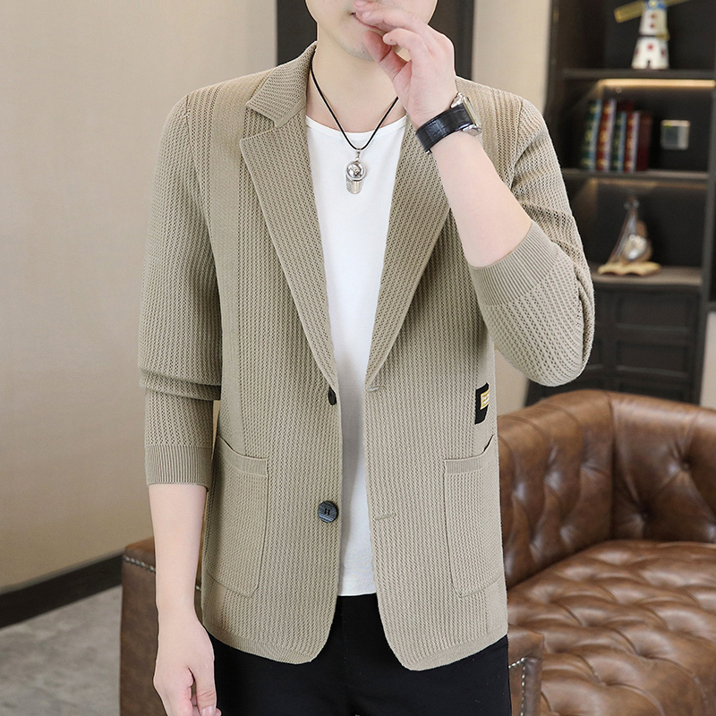 High-End Knitted Cardigan Men's Blazer Autumn and Winter Business Casual Sweater Slim Fit Korean Style Knitted Jacket