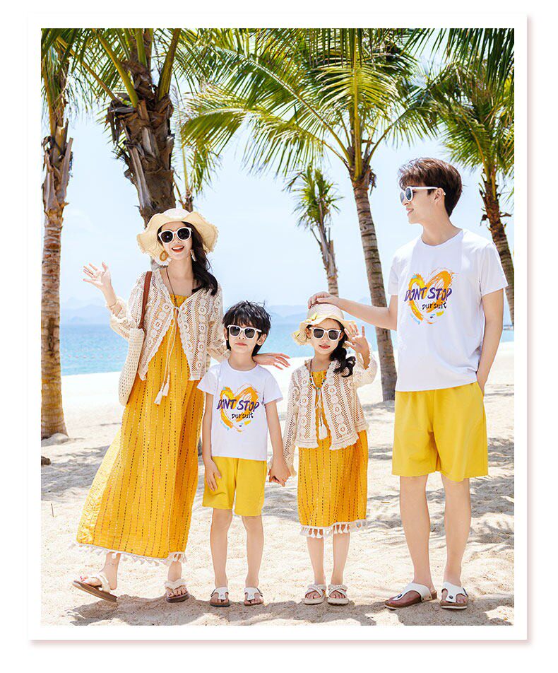海边沙滩亲子装一家四口夏季母女款吊带连衣裙旅游度假母子装套装 — 25