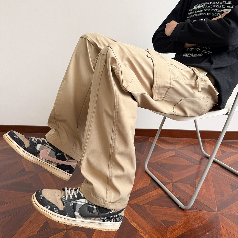 Work Pants for Men and Women, American Style, Summer Thin Multi-Pocket Cargo Pants, Loose Straight-Leg Wide-Leg Sports Casual Pants, Trendy