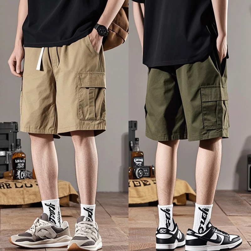 American-Style Wear-Resistant Work Pants for Men, 2025 Summer Thin Loose Five-Point Pants, Trendy Casual Straight-Leg Pure Cotton Shorts