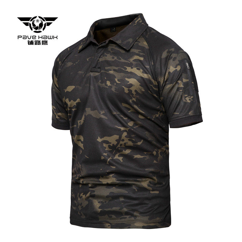 Paving Hawk outdoor Tactical Speed Dry T-shirt Male Short sleeves Increase Code Summer Flap Polo Shirt Camouflak T-shirt Fast Dry T