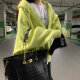 Spot Korea 2022 autumn and winter women's yellow-green zipper hooded oversize loose cardigan knitted jacket