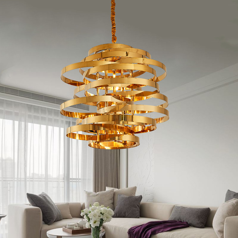 Dining Hall Chandeliers Modern Minimalist Creative Personality Designer Stainless Steel Golden Table Light Dining Room Decorated Chandeliers