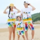 Hải Nam Sanya Holiday 2018 Bên bờ biển Gói gia đình Ba mùa hè Áo cotton ngắn tay Váy gia đình