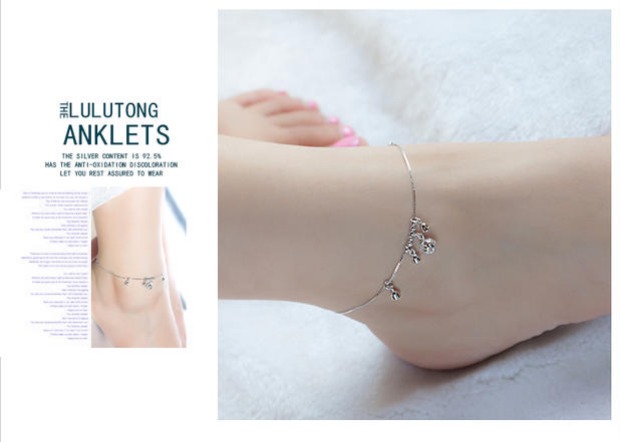 Dây chuyền bạc S925 vòng chân bạc nữ đơn giản kiểu Nhật Bản và trang sức bạc Phiên bản Hàn Quốc của chuỗi chân cá tính sinh viên Sen vòng đeo chân nữ