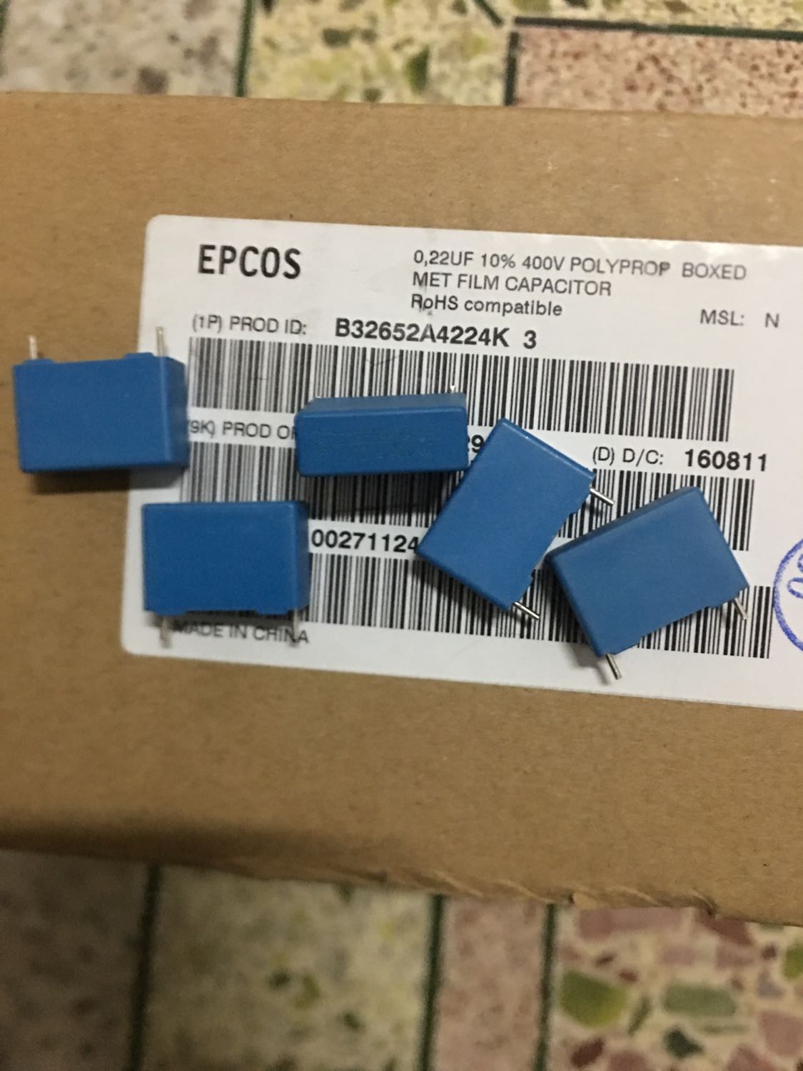 B32652A4224K 0,22мкФ 220 НФ 400 В P15 пленочный конденсатор Siemens EPCOS Изображение 1
