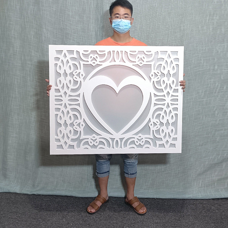 Chinese-style PVC wood-plastic density board hollow suspended ceiling wood lattice porch TV background wall through flower board partition screen