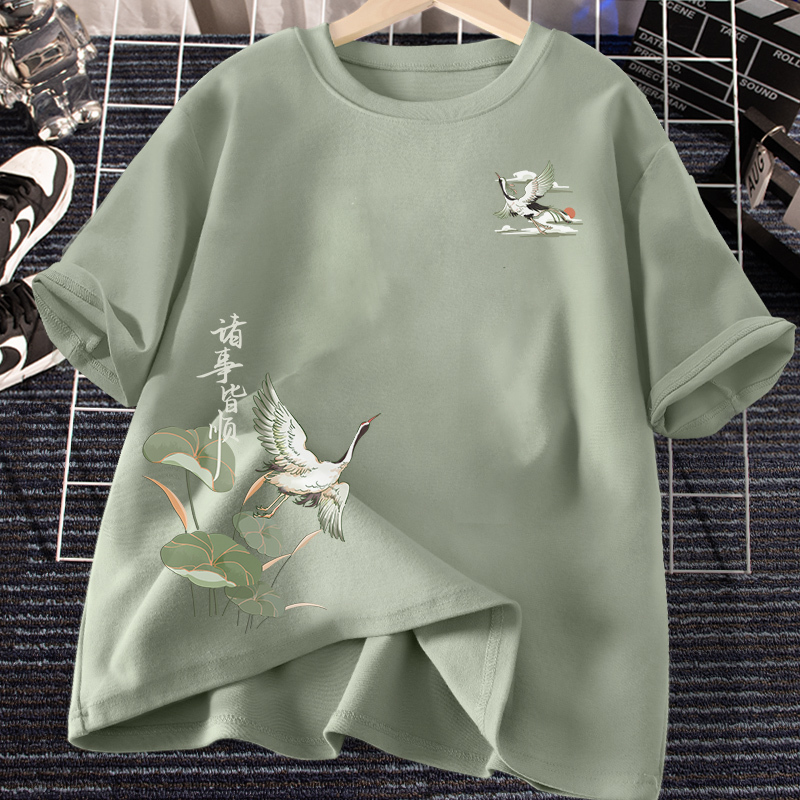 Summer Style Chinese-Inspired Thin Short-Sleeved T-Shirt for Men, 2026 New Loose-Fitting Pure Cotton Summer Men's Half-Sleeve Top T-Shirt