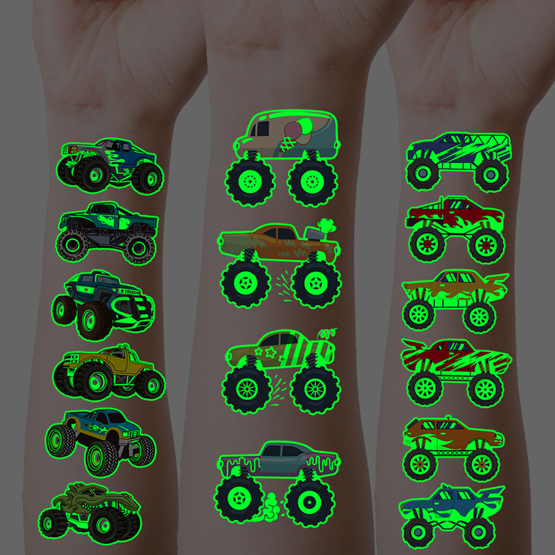 Glow-In-The-Dark Monster Car Tattoo Stickers, Fluorescent and Waterproof, for Boys' Arms, Personalized and Creative, Car Transportation Gift