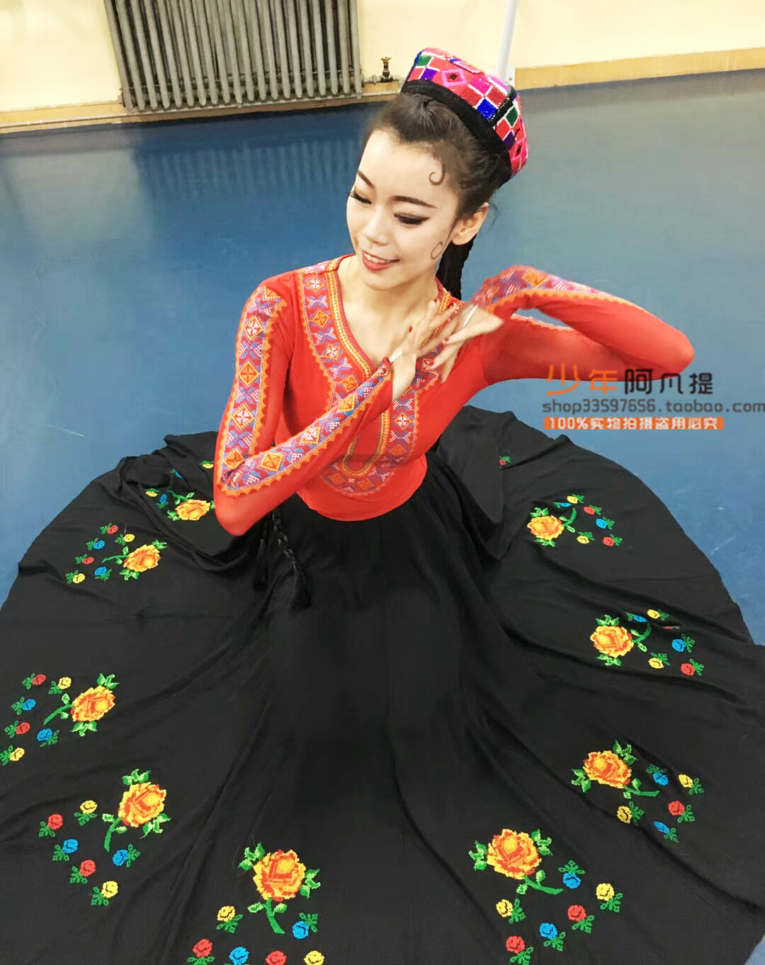 Xinjiang Ethnic Dance Costume Women Suits to Serve Female Blouse's Long-sleeve Stage Table Performing Arts Training