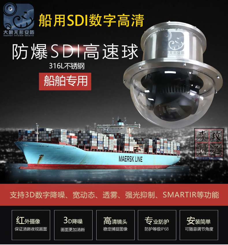 316L stainless steel SDI digital high-definition anti-salt spray high-speed spherical explosion-proof camera for marine ship terminals