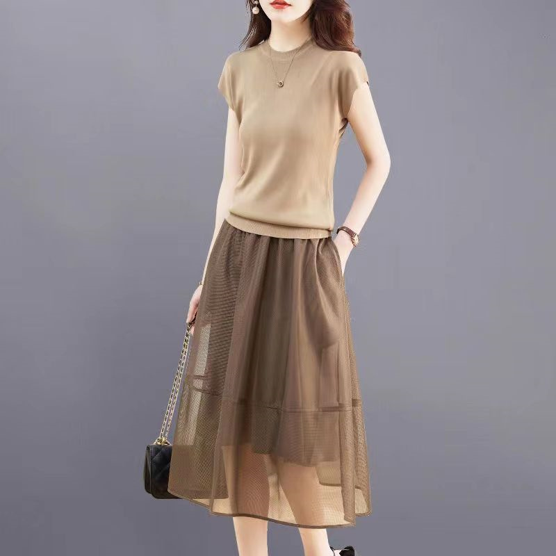 Maxmurny Light Luxury Fashion Two-Piece Dress Set for Women, Summer High-End Stylish Age-Reducing Slimming Outfit Dress