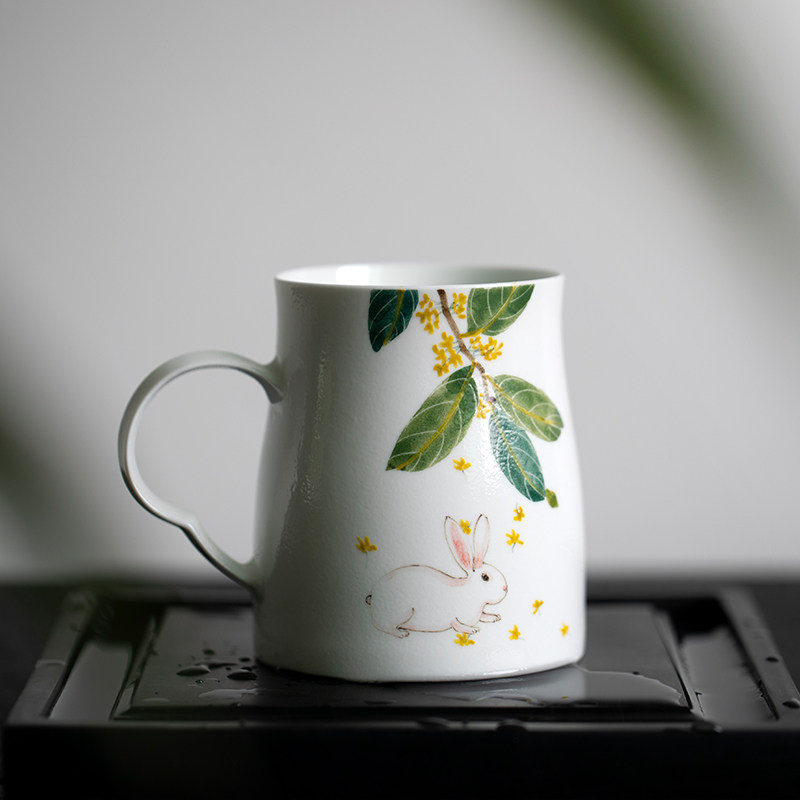 Holiday gifts Osmanthus Rabbit hand-painted cup Jingdezhen ceramic mug large-capacity water cup couple cup female male