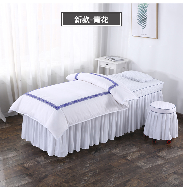 Beauty khăn trải giường denim bedspread đơn giản gia đình rắn quản lý da màu bốn bằng vải cotton thân thiện với da đặc biệt Thẩm mỹ viện - Trang bị tấm ga phủ giường spa