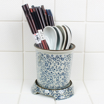  Extra large chopstick holder 50 pairs of ceramic Japanese chopstick holder Mildew drain chopstick holder box chopstick cage