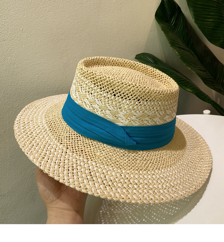 Unisex Retro Simple Style British Style Color Block Wide Eaves Straw Hat display picture 2