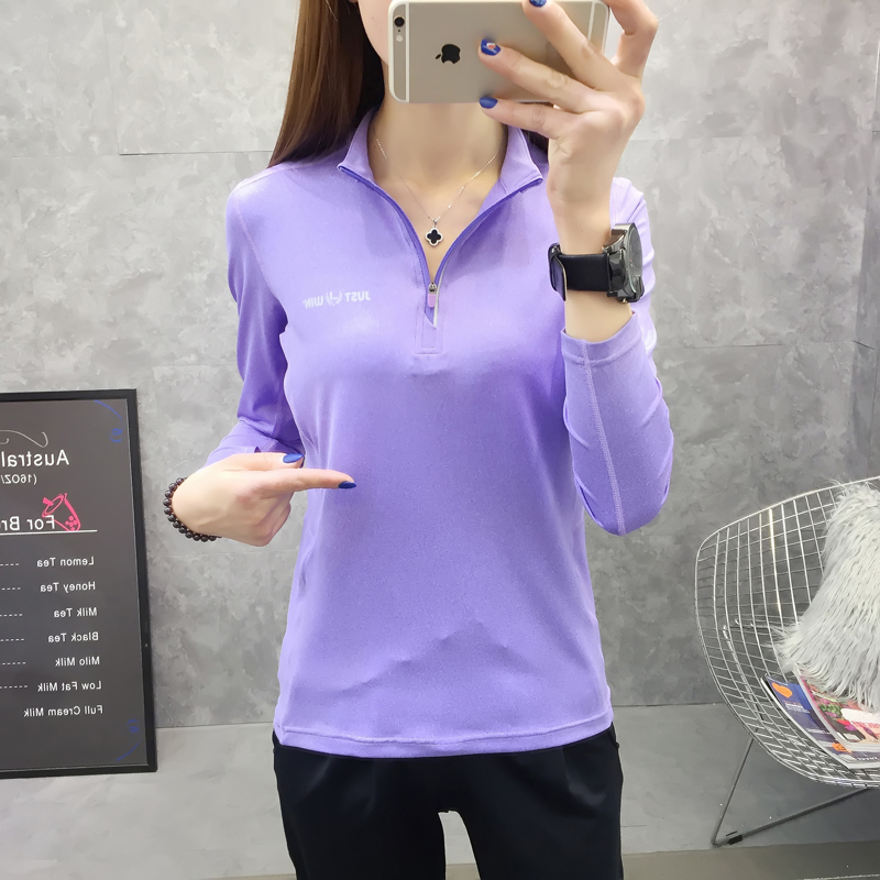 Spring and summer light thin elastic speed dry coat woman long sleeve T-shirt running sports fitness outdoor body display slim collar short sleeve t