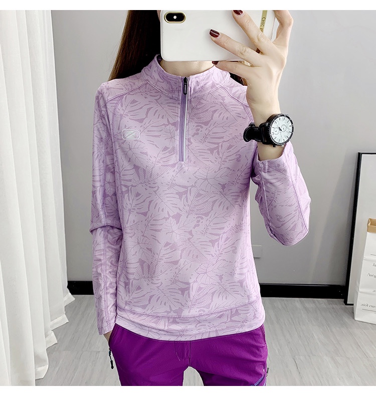 Maple Leaf Printed Speed Dry Clothes Long Sleeves Women Stand Spring Summer Thin Section Outdoor Running Riding Sports Hiking T Fast Dry Clothes