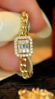 18K gold female set with 0.2 carat natural South African high-quality diamond chain rock candy ring, real gold and real diamonds with certificate