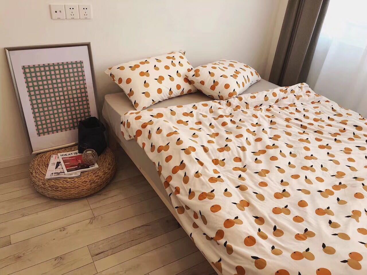 [Giảm toàn bộ] in cotton kiểu Nhật dệt kim Bọ Cạp bốn mảnh nhỏ 枇杷 法 - Bộ đồ giường bốn mảnh gối chăn