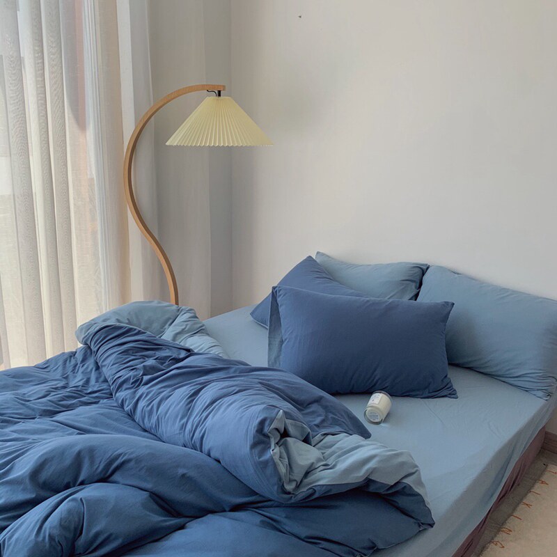 Japanese style simple men's neutral cotton pure color knitted cotton four-piece set of plain color double pin nude sleeping Guinea cotton bedding