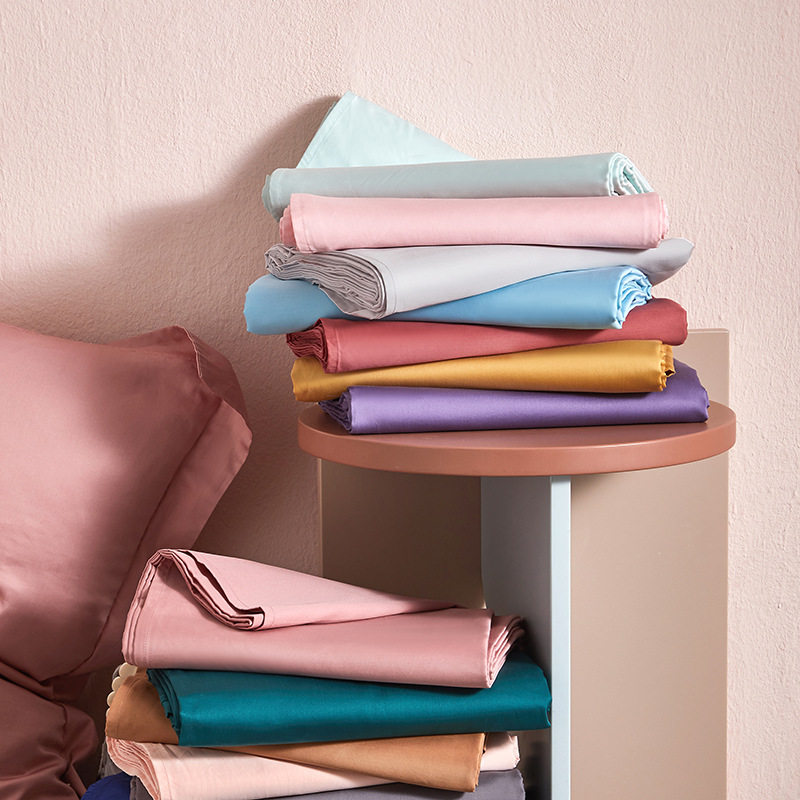 Nordic vegan minimalist pure cotton 60 bronn satin long suede cotton four pieces of pure colour double quilt cover bed linen bedding