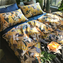 (Minus 20) American cotton 60 Egyptian long-staple cotton tribute satin four-piece pastoral flowers solid color bed sheets bedding
