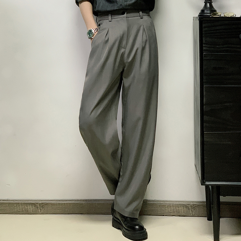 Abouts Men's Korean-Style Dress Pants, Elegant and Stylish, Unique Design, Loose Fit, Curved Hem, Suitable for Commuting and Business, New Spring/Summer Collection