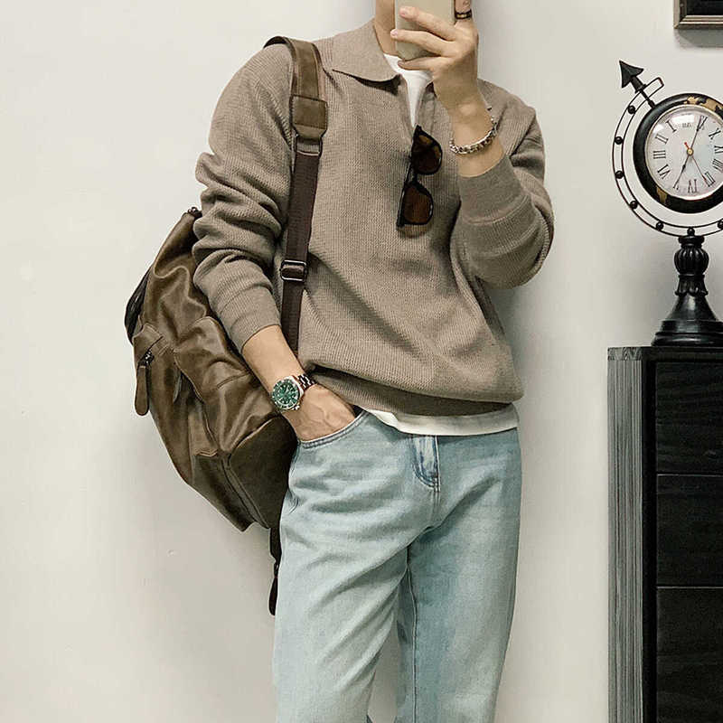 Abouts Men's Sweater Knitwear Stylish Lapel Autumn and Winter Anti-Pilling V-Neck Top Loose Polo Collar