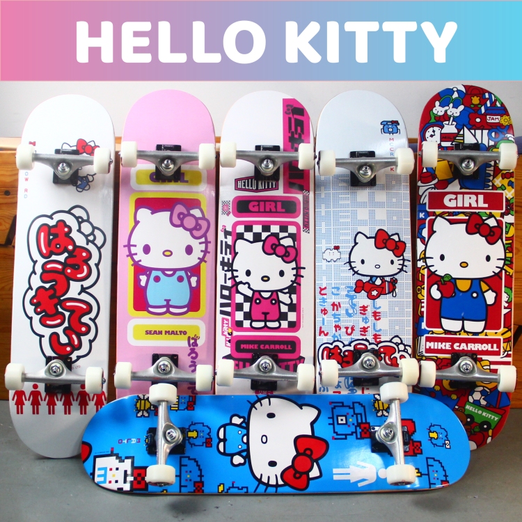 Hello Kitty Cat Cartoon Skateboard Professional for Kids and Teenagers Retro American Style Trendy High-End for Kids and Adults