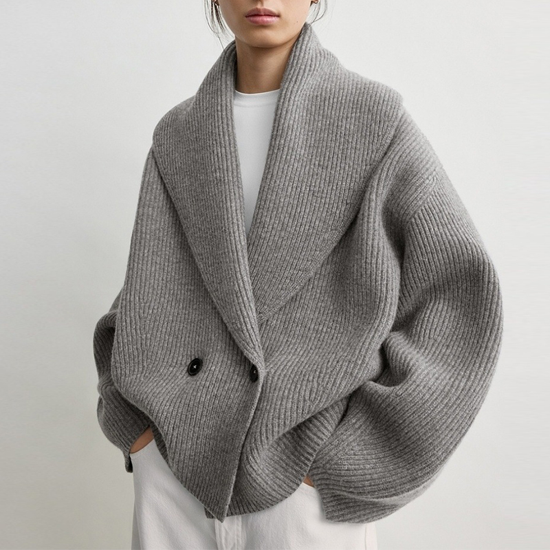 High-End Tote Sweater for Women, Large Lapel Knitted Cardigan, Loose Fit, Niche Wool Sweater, New Autumn and Winter Style