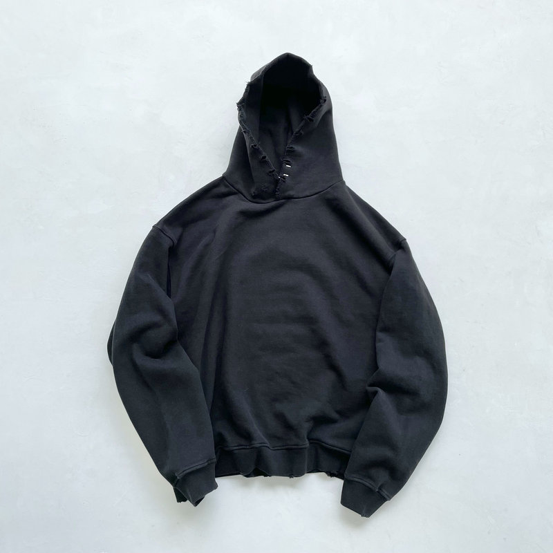 Askyurself Black Warrior High Street Basic Distressed Ripped Loose Hoodie Pullover Sweatshirt Jacket