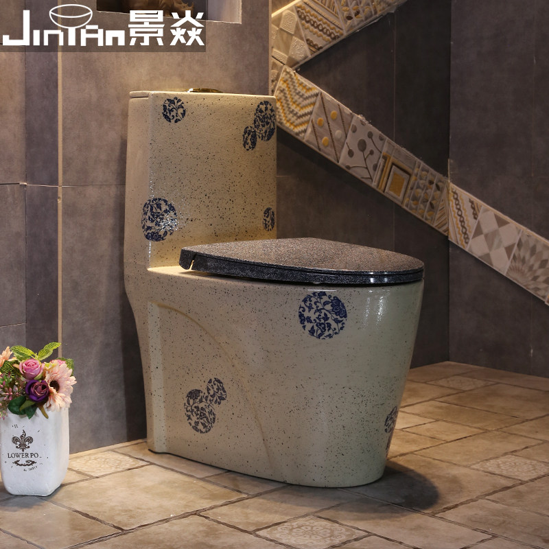 Jing Yan round printed green flower porcelain Chinese art ceramic toilet Home Makeup Room Siphoning Type Water Pumping Common Toilet