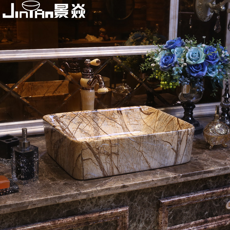 Jingyan Marble pattern art table basin Rectangular ceramic washbasin Vintage washbasin Antique table washbasin