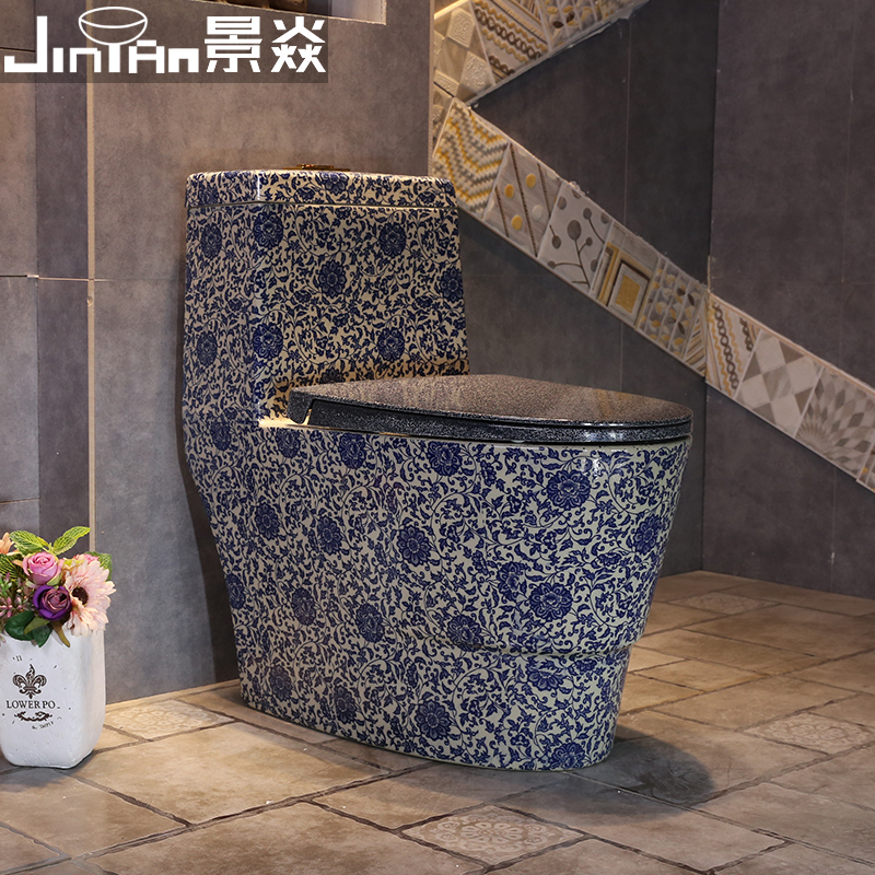 Jingyan Huizi blue and white porcelain Chinese-style art ceramic toilet household dressing room siphon-type water-pumping ordinary toilet
