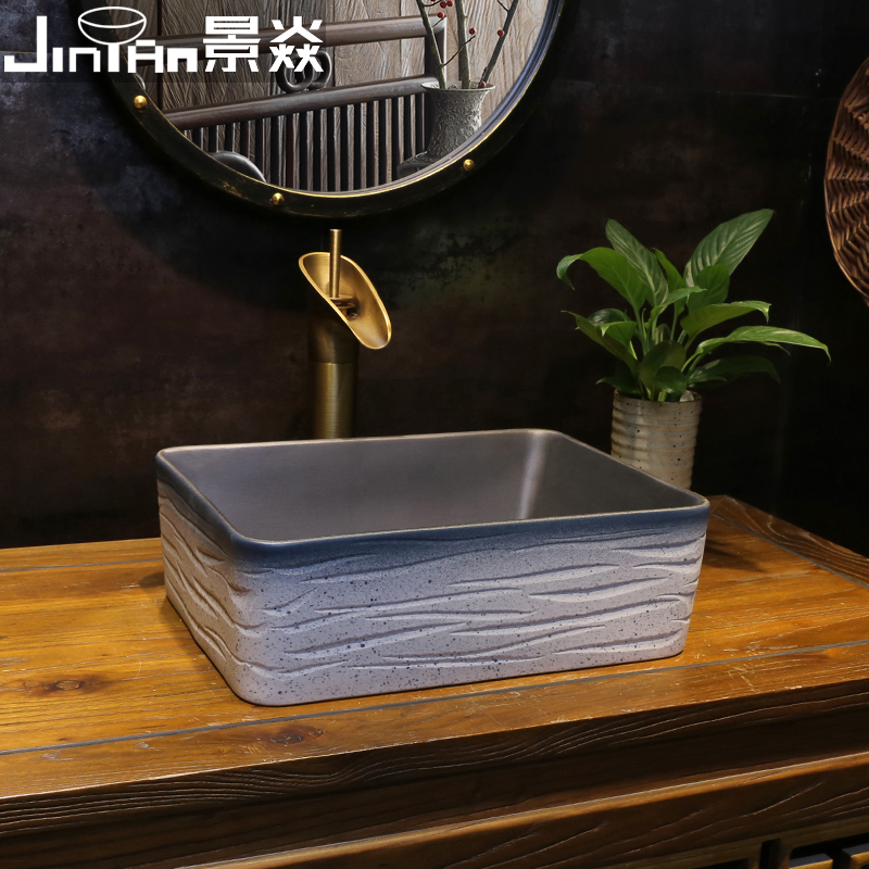 Jingyan indigo stone pattern small countertop basin rectangular ceramic washbasin household small size countertop washbasin