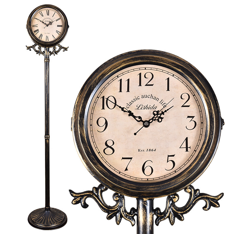 European-style living room floor clock retro American country big standing clock clock wrought iron craft double-sided clock antique clock watch