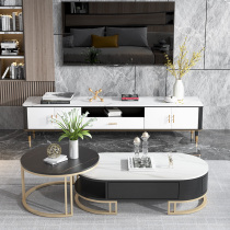 Rock plate Oval Round coffee table table living room household light luxury 21 new net red TV cabinet coffee table combination