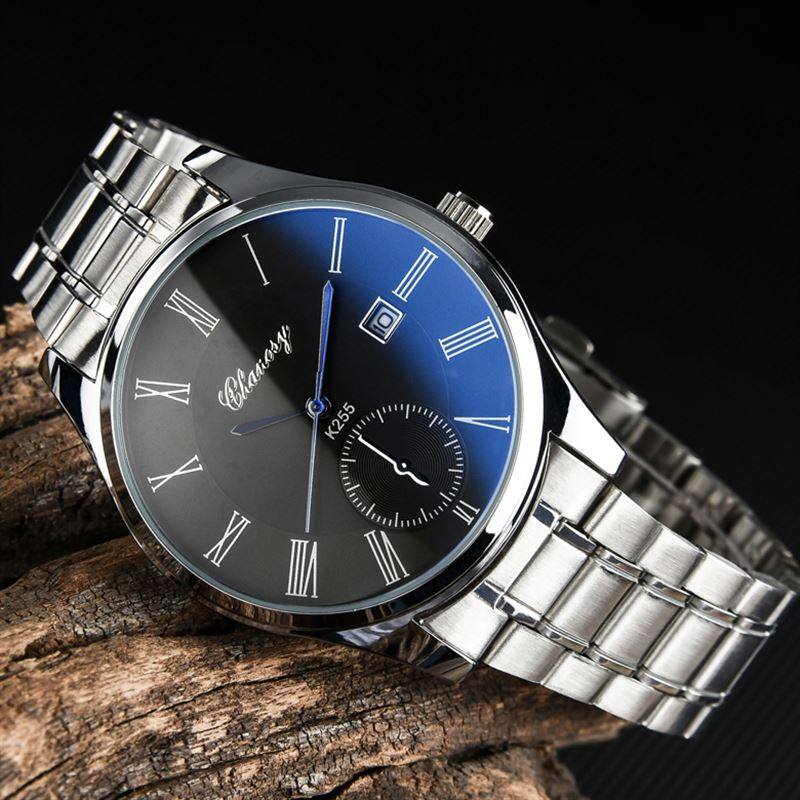 Blue light watch Men's waterproof luminous steel band non-mechanical watch Men's watch Quartz watch Trend student female models Couple watch