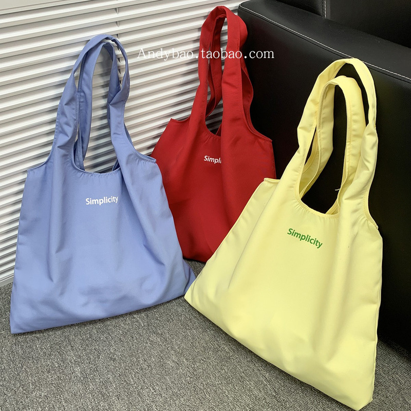 Korean Style Spring and Summer New Large-Capacity Red, Yellow, Black and Blue Canvas Bag, Relaxed and Lazy Style, Single Shoulder Vest Handbag for Women