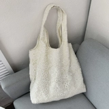 Белый шоппер, сумка на одно плечо, вместительная и большая льняная сумка, в цветочек, с вышивкой