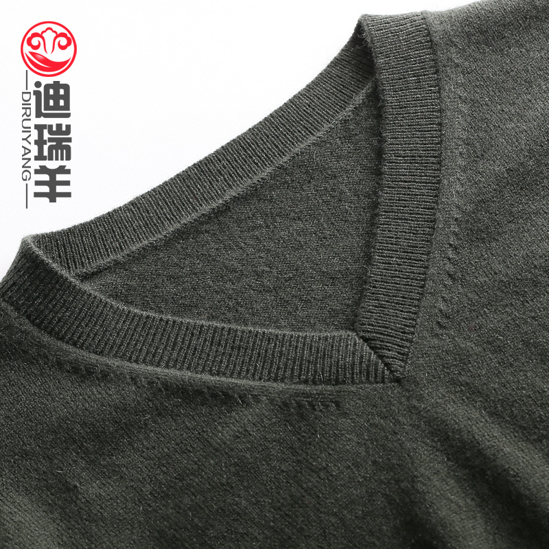 Dire cashmere áo len nam 100tinh khiết cashmere áo len V cổ áo đầu ấm dày màu rắn đáy áo len đan.