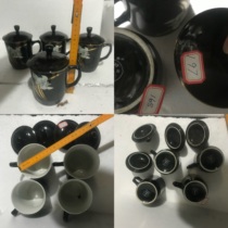 Lid cup tea cup water cup black glaze hand-painted with gold 387 unused brand Dengta brand Yantai Porcelain Factory total price of four