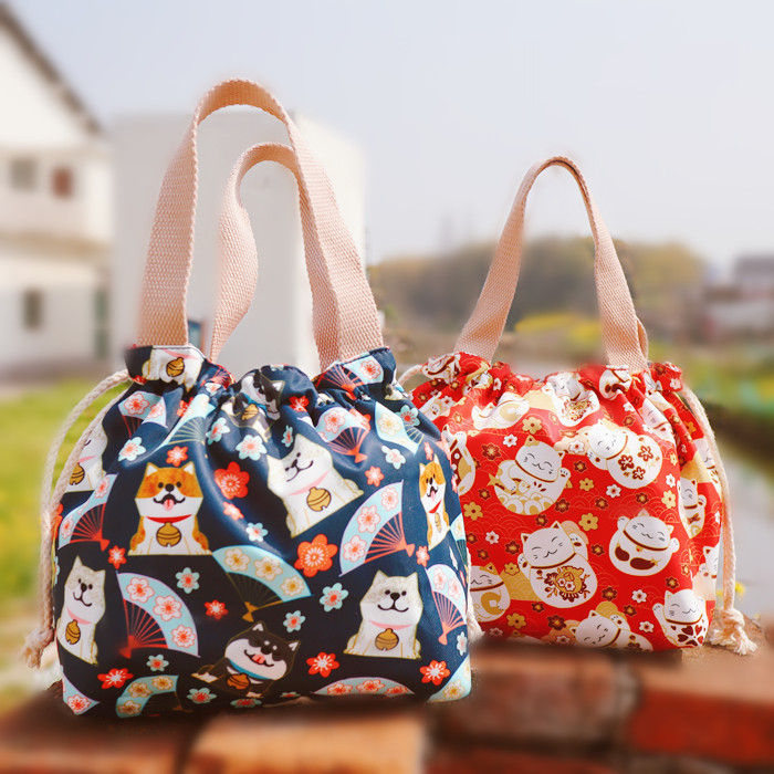 Day Tie Cute Chai Dog Lunchbag Handbags Handbags Boxed Lunch Bag Drawing Rope Double Sided Waterproof Student Commuter to Work with Meals Snack