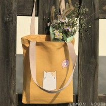 Japanese and Korean style one-shoulder cute canvas environmental protection bag college style student make-up class bag file bag