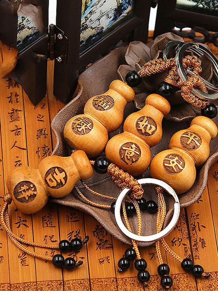 Natural Creative Peach Wood Gourd Keychain Pendant Small Ornament Small Gift Auspicious Good Luck Hanging Decoration Foreign Trade