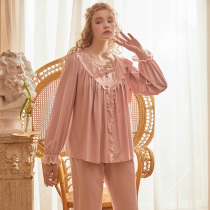 Chenxi pajamas long-sleeved trousers set retro sweet ladies home clothes girls two-piece set can be worn outside the New Year
