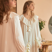 Chenxi original nightgown women spring and summer long sleeve Princess Palace wind loose solid color white sweet retro home clothes autumn